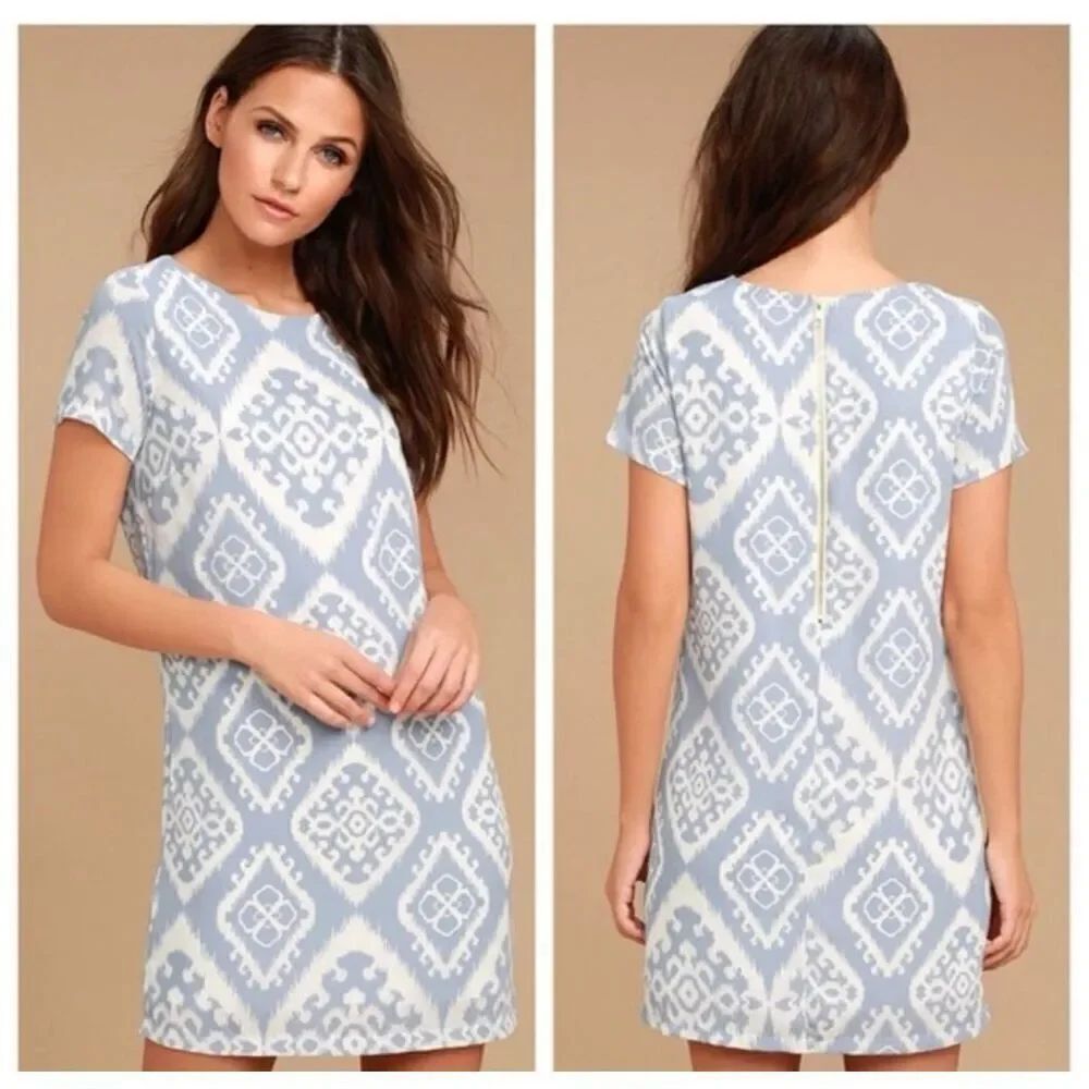 Lulus Blue & White Give Me A Print Ikat Mini Dress sz S NWOT